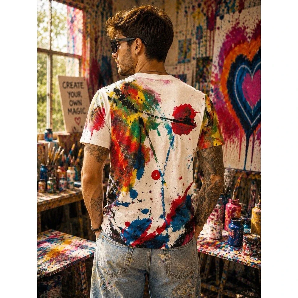 True Religion Paint Splatter Graphic T-Shirt XL Streetwear Abstract Art Tee